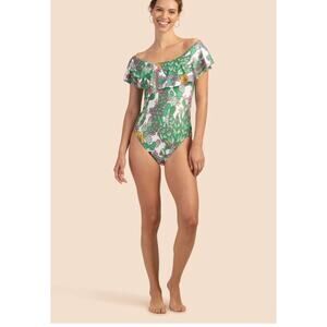 Trina Turk Cacti Off The Shoulder Ruffle One Piece size 8